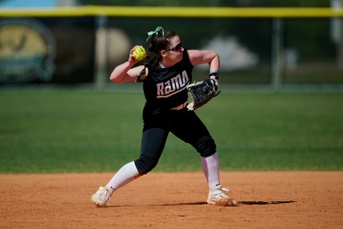 Senior Alyssa Cowen fielding for the Farmingdale State College softball team while playing in Florida